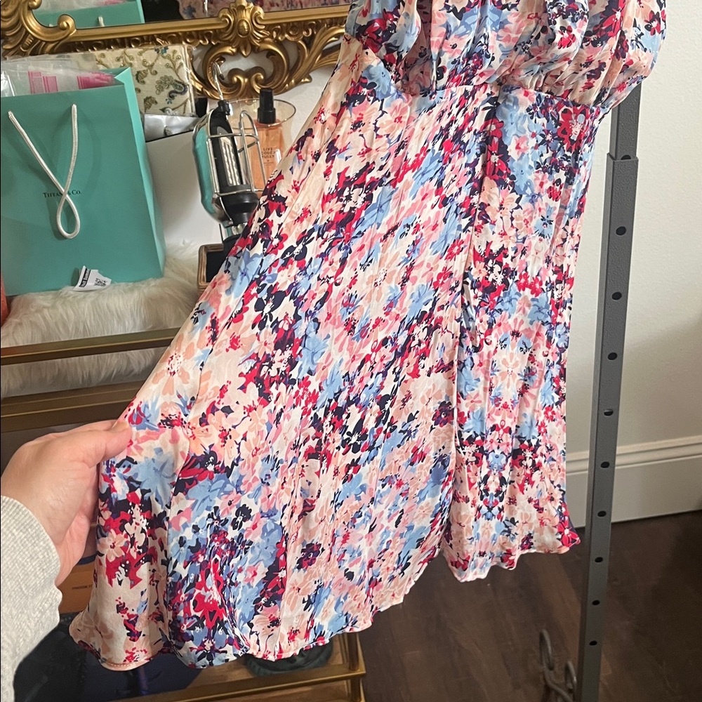 PARKER 100% SILK FLORAL CRISS CROSS FRONT STRAPPY FLOWY DRESS SIZE MEDIUM - Picture 14 of 16